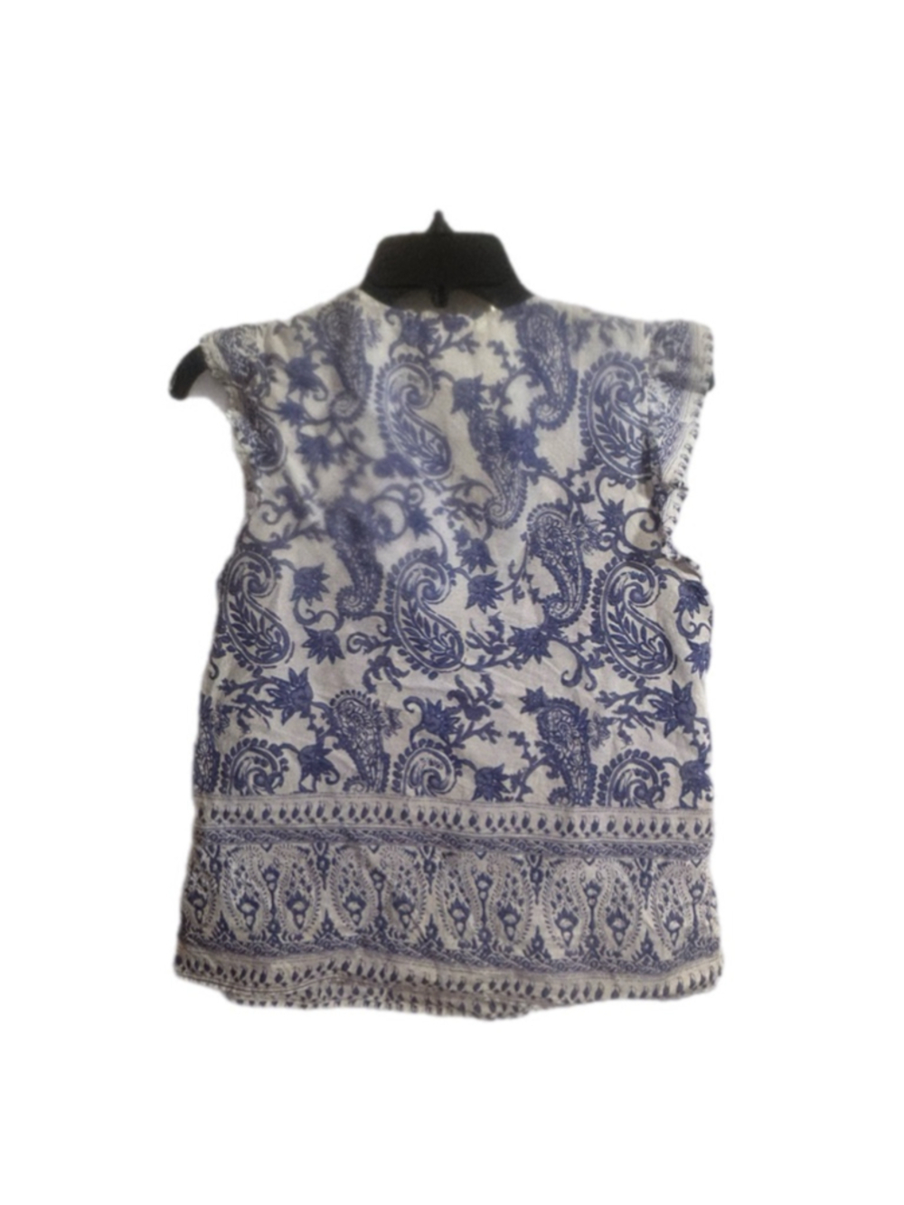 C&C California Paisley Ruffle Sleeve Tassel Tie Boho Tank Top Blouse Blue White - Picture 3 of 5